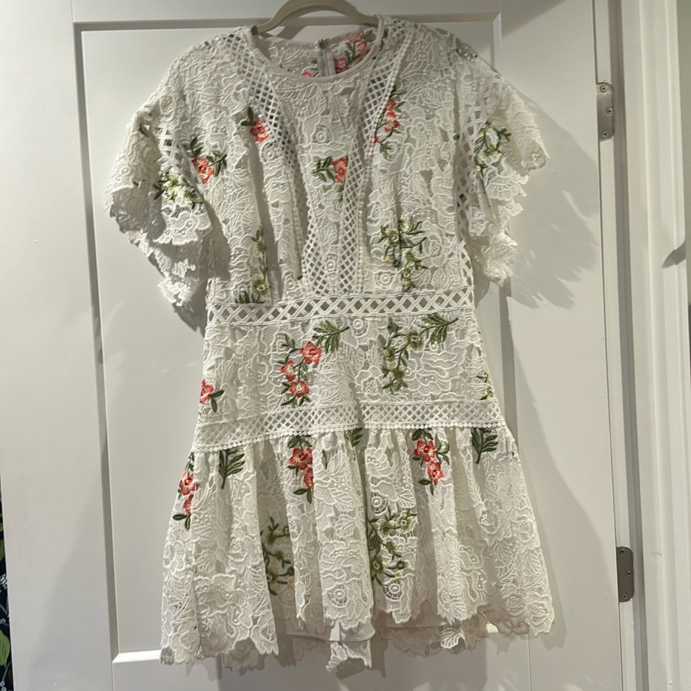 White lace cut out dress